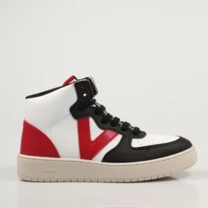 Zapatilla caña alta bicolor Victoria Blanco y rojo
