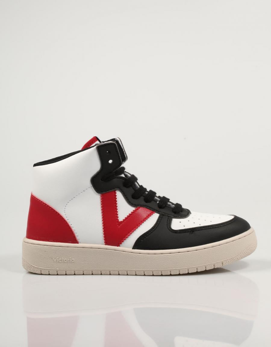 Zapatilla caña alta bicolor Victoria Blanco y rojo