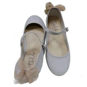 Mercedita lino Tokolate cierre hebilla y lazo trasero